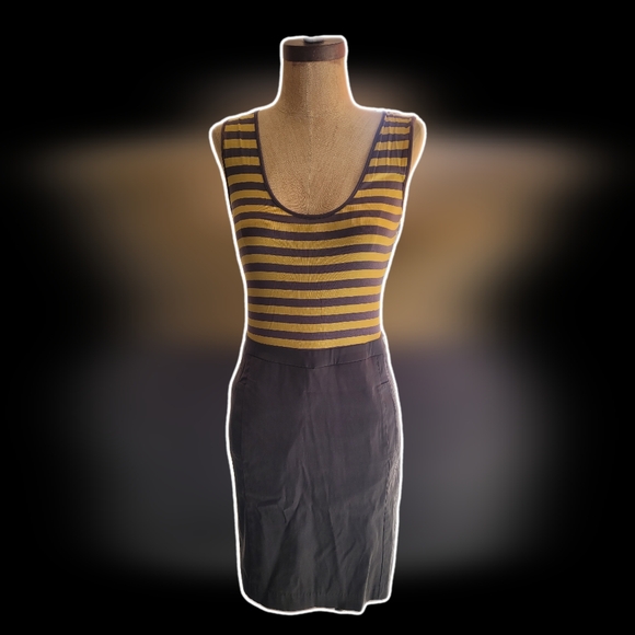 BCBGMAXAZRIA Citron Striped Women's Dress New With Tags NWT Grey Yellow Small - Picture 2 of 7